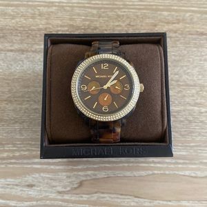 Michael Kors Tortoise Shell Watch with Pave Detailing